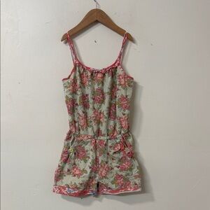 Matilda Jane Green Floral Romper with Pink Trim